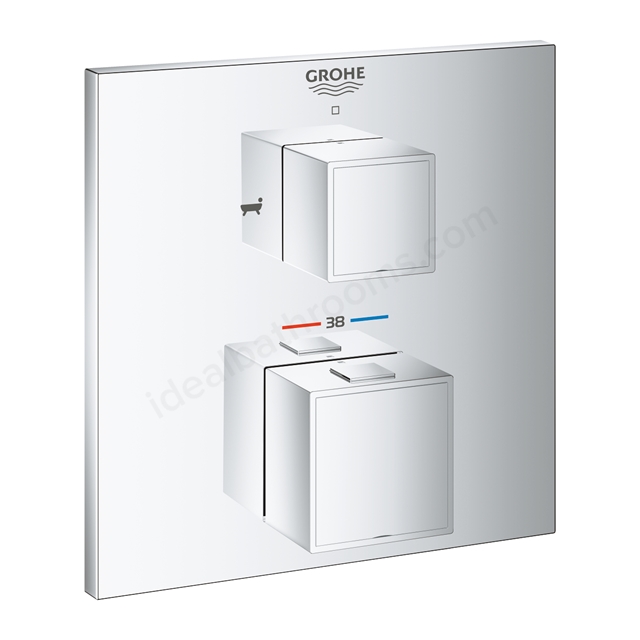Grohe Grohtherm Cube 2 Outlet Thermostatic Bath Shower Mixer w/ Shut Off / Diverter Valve - Chrome