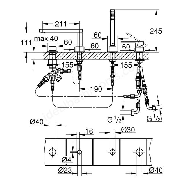 Grohe 2019 4 hole mounted bath mixer | Ideal Bathrooms