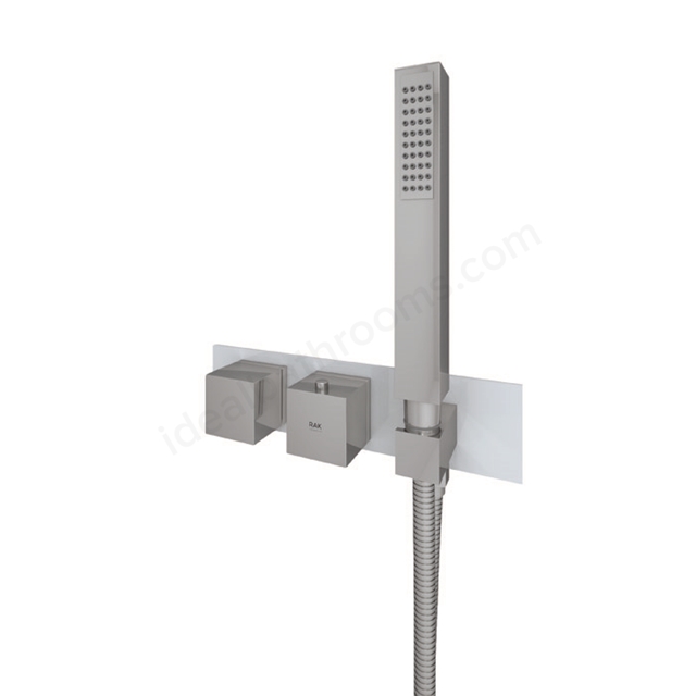 RAK Ceramics Feeling Square Horizontal Dual Outlet Thermostatic Concealed Shower Valve with Integral Wall Outlet in White