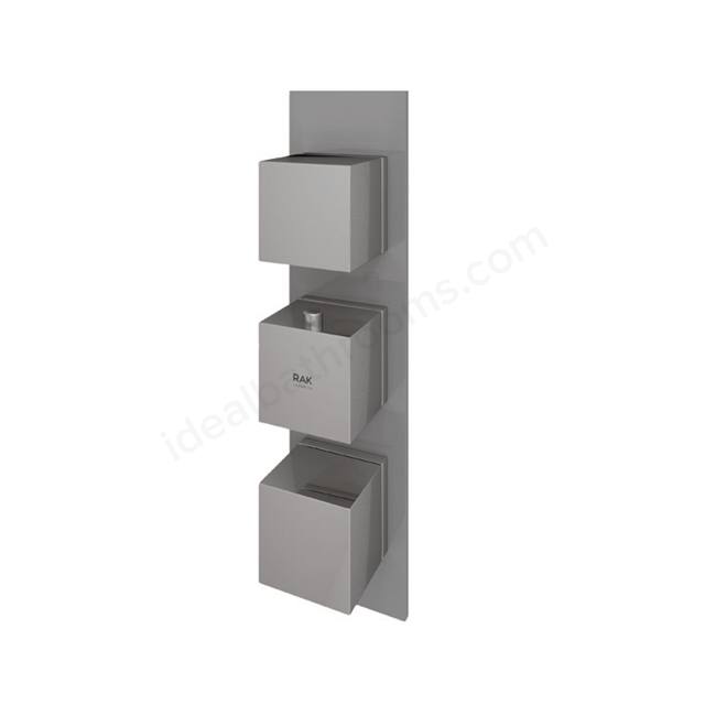 RAK Ceramics Feeling Square Horizontal Dual Outlet Thermostatic Concealed Shower Valve with Integral Wall Outlet in Grey