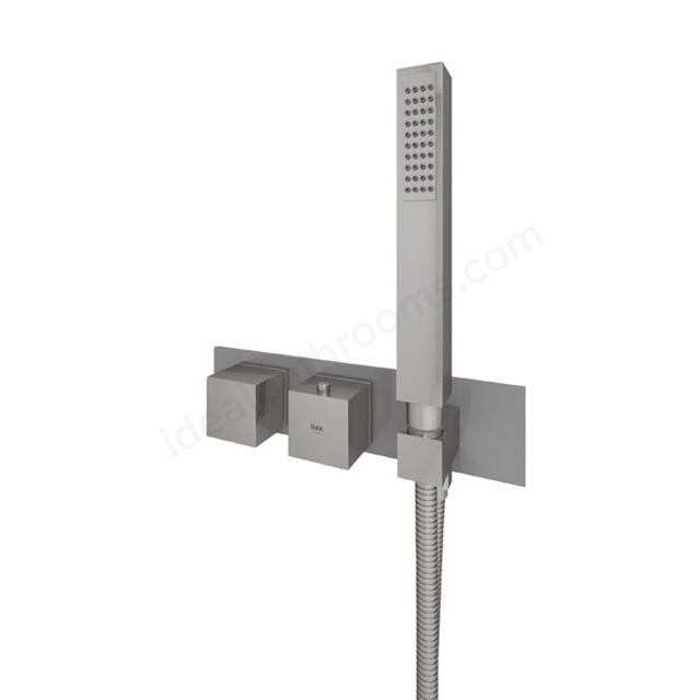 RAK Ceramics Feeling Square Horizontal Dual Outlet Thermostatic Concealed Shower Valve with Integral Wall Outlet in Grey
