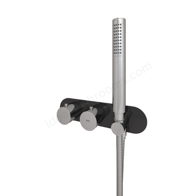 RAK Ceramics Feeling Round Horizontal Dual Outlet Thermostatic Concealed Shower Valve with Wall Outlet in Black