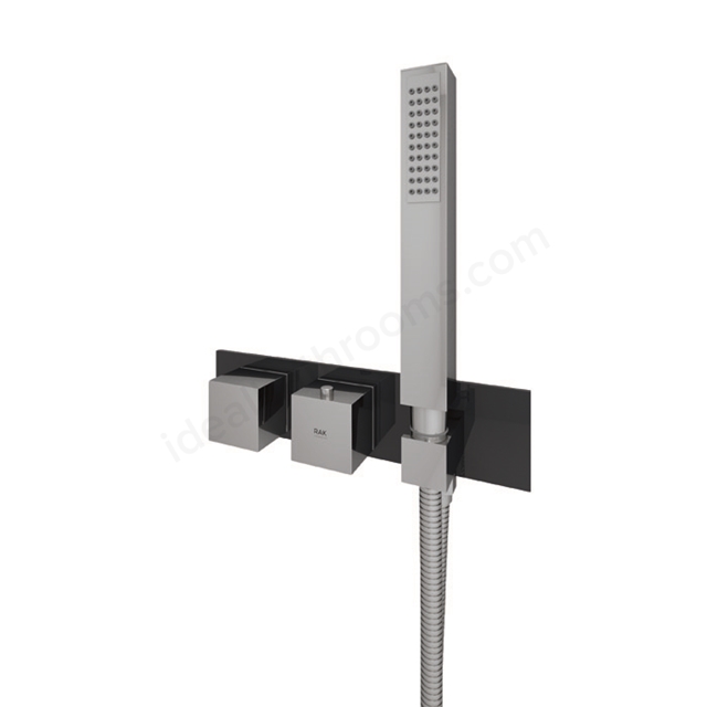 RAK Ceramics Feeling Square Horizontal Dual Outlet Thermostatic Concealed Shower Valve with Integral Wall Outlet in Black