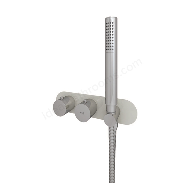 RAK Ceramics Feeling Round Horizontal Dual Outlet Thermostatic Concealed Shower Valve with Wall Outlet in Greige