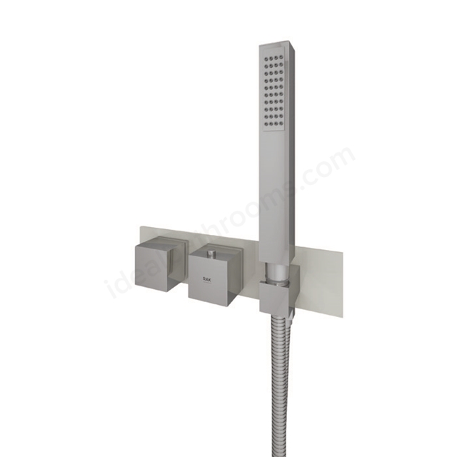 RAK Ceramics Feeling Square Horizontal Dual Outlet Thermostatic Concealed Shower Valve with Integral Wall Outlet in Greige