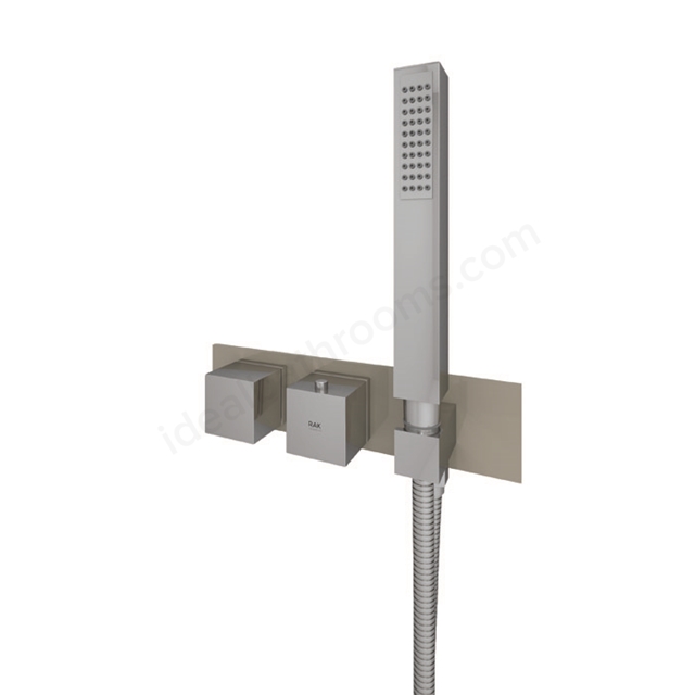 RAK Ceramics Feeling Square Horizontal Dual Outlet Thermostatic Concealed Shower Valve with Integral Wall Outlet in Cappuccino
