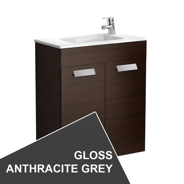 Roca Debba Compact Wall Hung; 2 Door; 605mm Wide Washbasin Unit with Basin; 1 Tap Hole - Anthracite Grey