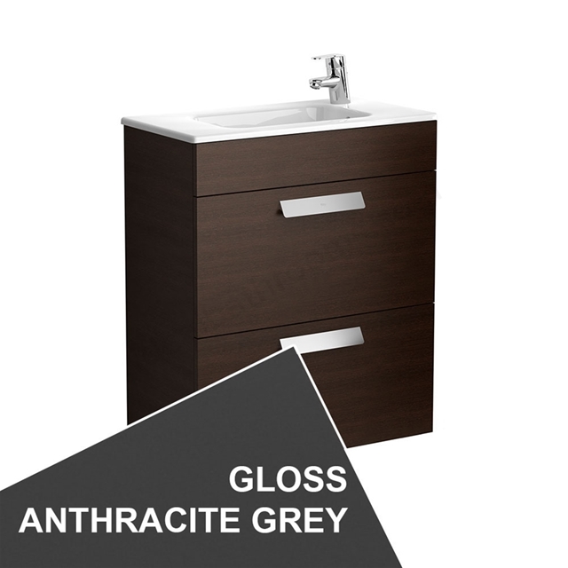 Roca Debba Compact Wall Hung; 2 Drawer; 605mm Wide Washbasin Unit with Basin; 1 Tap Hole - Anthracite Grey