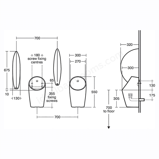 Armitage Shanks Sphero Midi waterless urinal with open shroud Ideal Bathrooms