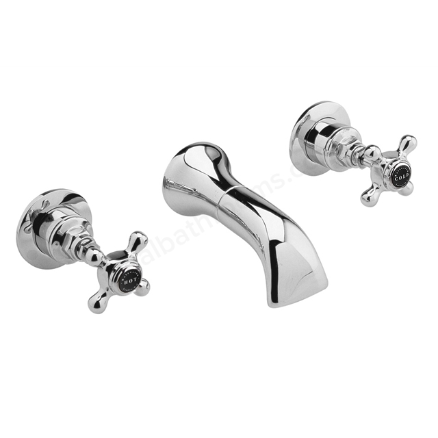Bayswater Crosshead; Wall Mounted; 3 Tap Hole Hex Basin Tap - Chrome & Black