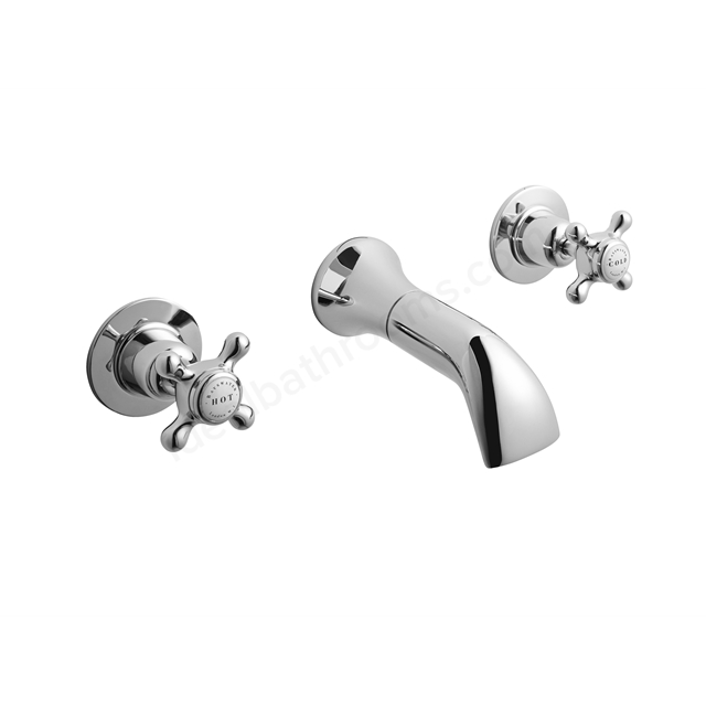 Bayswater Crosshead; Wall Mounted; 3 Tap Hole Domed Basin Tap - Chrome & White