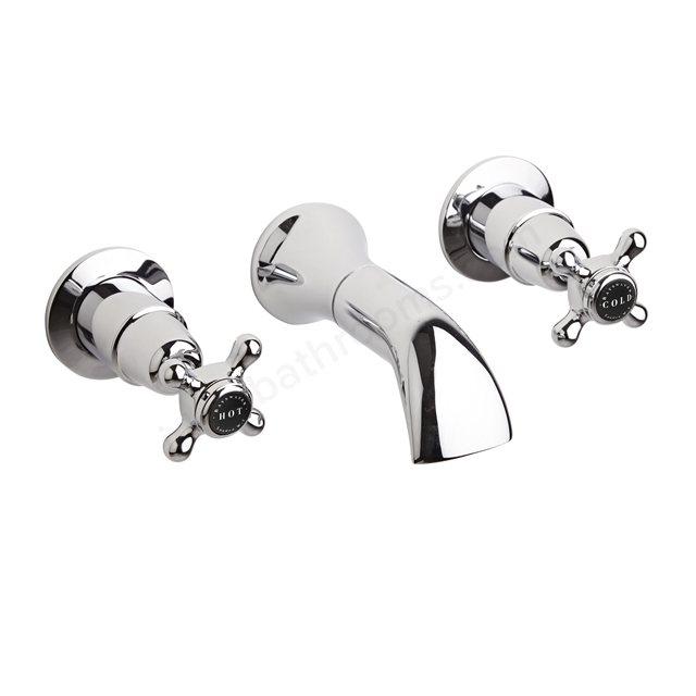 Bayswater Crosshead; Wall Mounted; 3 Tap Hole Domed Basin Tap - Chrome & Black