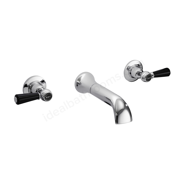 Bayswater Lever; Wall Mounted; 3 Tap Hole Domed Basin Tap - Chrome & Black