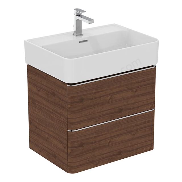 Ideal Standard Strada II 600mm wall hung washbasin unit  with 2 drawers; dark walnut