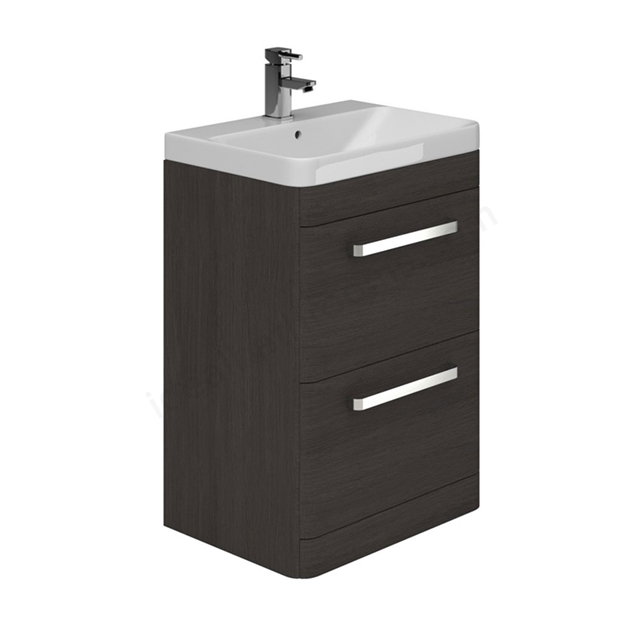 Essential VERMONT Floor Standing Washbasin Unit + Basin; 2 Drawer; 600mm Wide; Dark Grey