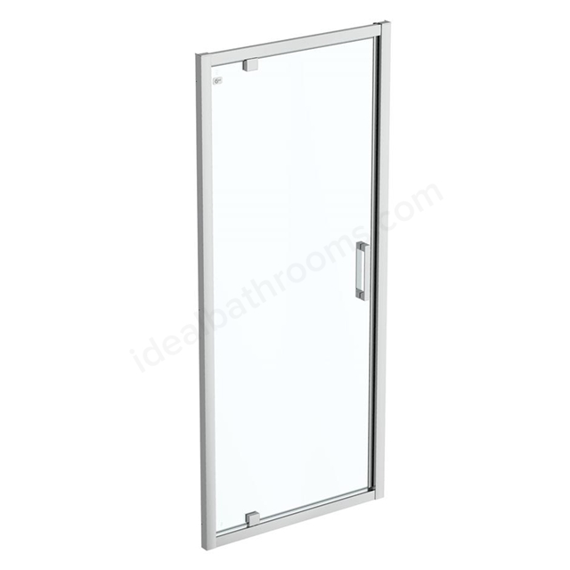 Connect 2 900mm Pivot door; Idealclean clear glass; Bright silver finish