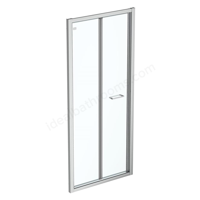Connect 2 900mm Bifold door; Idealclean clear glass; Bright silver finish