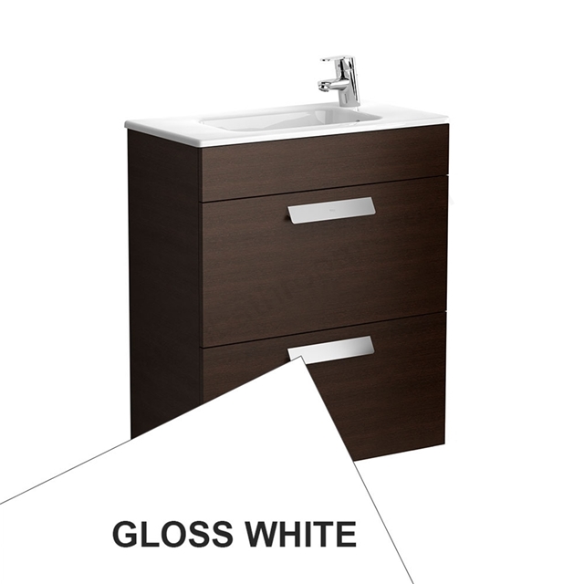 Roca Debba Compact Wall Hung; 2 Drawer; 605mm Wide Washbasin Unit with Basin; 1 Tap Hole - White