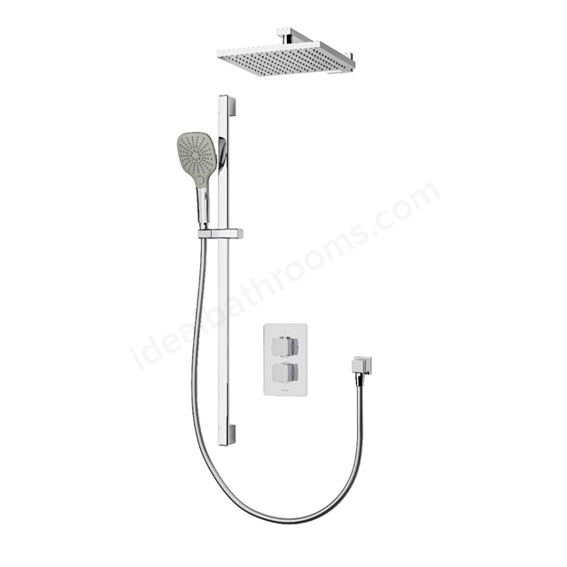 Aqualisa Dream concealed thermostatic mixer dual outlet with adj kit & wall fixed head - Square