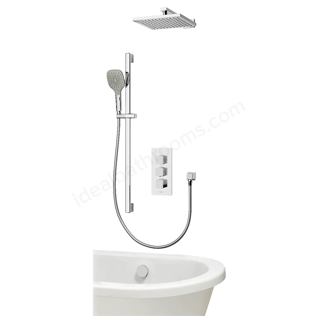 Aqualisa Dream concealed thermostatic mixer triple outlet with adj kit; wall fixed head & bath fill - Square