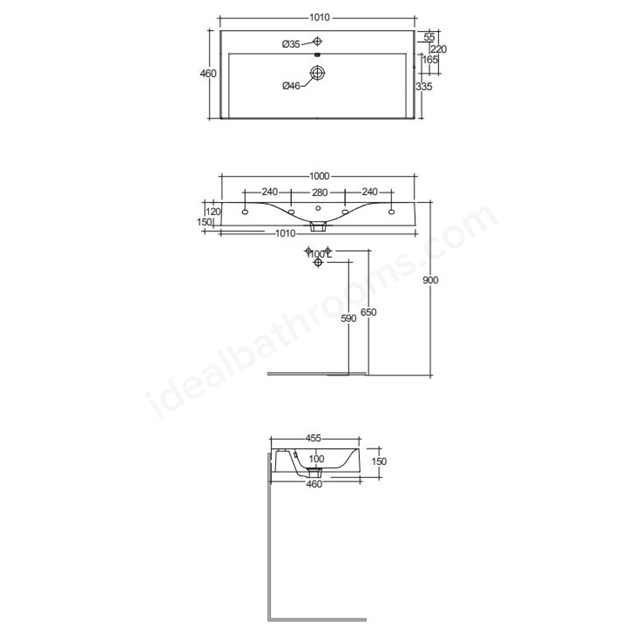 RAK Ceramics Des 1010mm Basin 1 Tap Hole