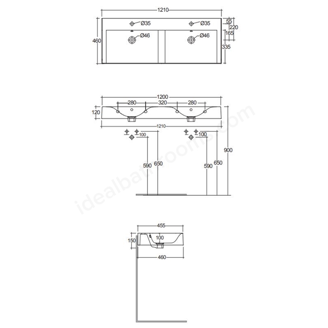 RAK Ceramics Des 1210mm Basin 2 Tap Holes
