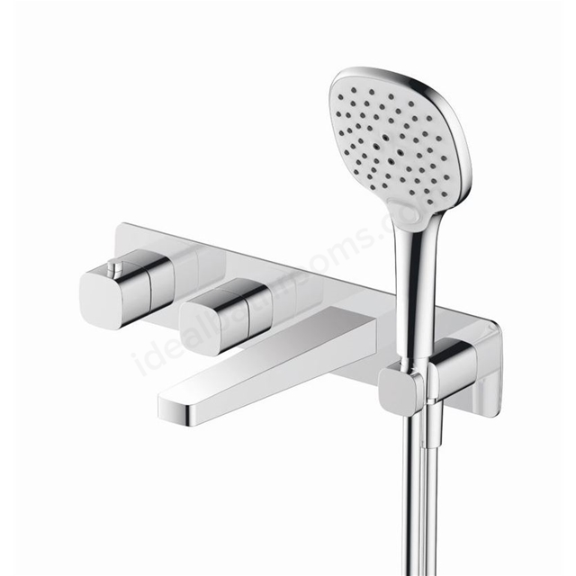 RAK Ceramics Petit Square Wall Mounted Thermostatic Bath Shower Mixer 2 Outlet - Chrome