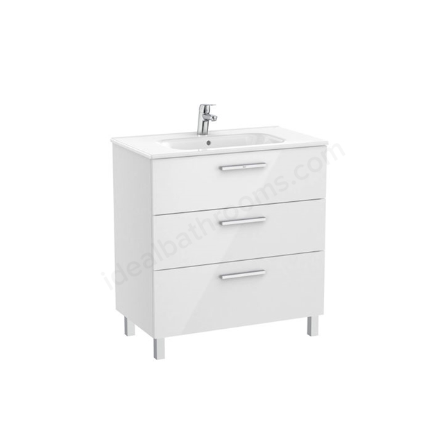 Roca Victoria Unik 3 Drawer; 800mm Wide Washbasin Unit - Gloss White