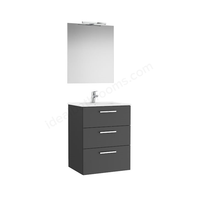 Roca Victoria Pack 3 Drawer; 600mm Wide Washbasin Unit - Anthracite Grey