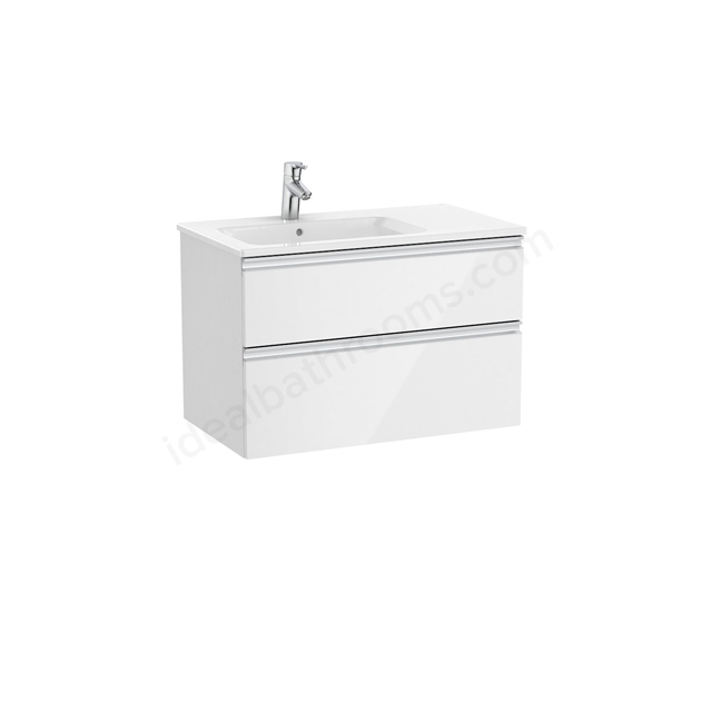 Roca The Gap Unik 2 Drawer; 800mm x 460mm; Left Handed Washbasin Unit & Basin - Gloss White