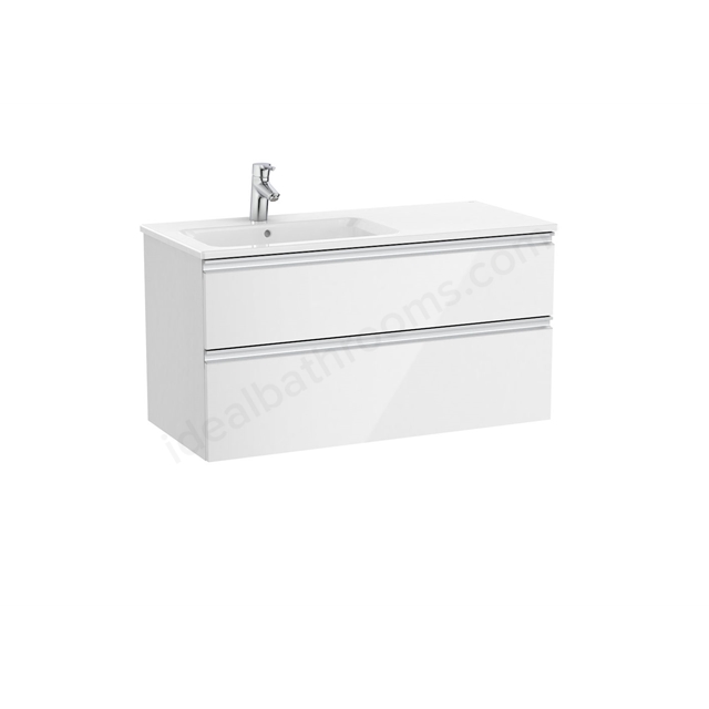 Roca The Gap Unik 2 Drawer; 1000mm x 460mm; Left Handed Washbasin Unit & Basin - Gloss White