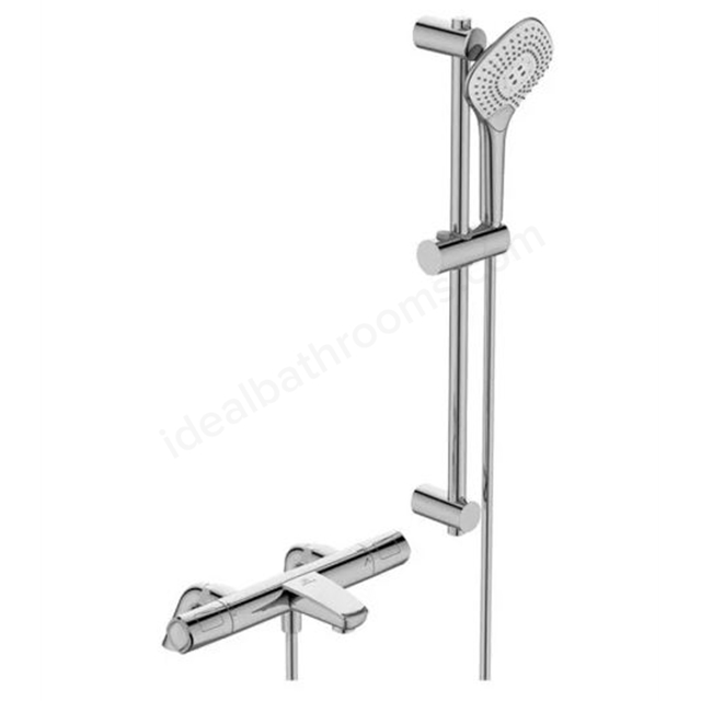 Ideal Standard Retail Ceratherm T100 Exposed Thermostatic Rim Mounted Bath Shower Mixer with Idealrain Evo Jet 3 Function Diamond 125mm Handspray; 600mm Rail and 1.75m Idealflex Hose 