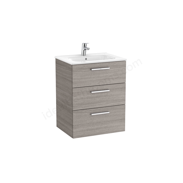 Roca Victoria Unik 3 Drawer; 600mm Wide Washbasin Unit - City Oak