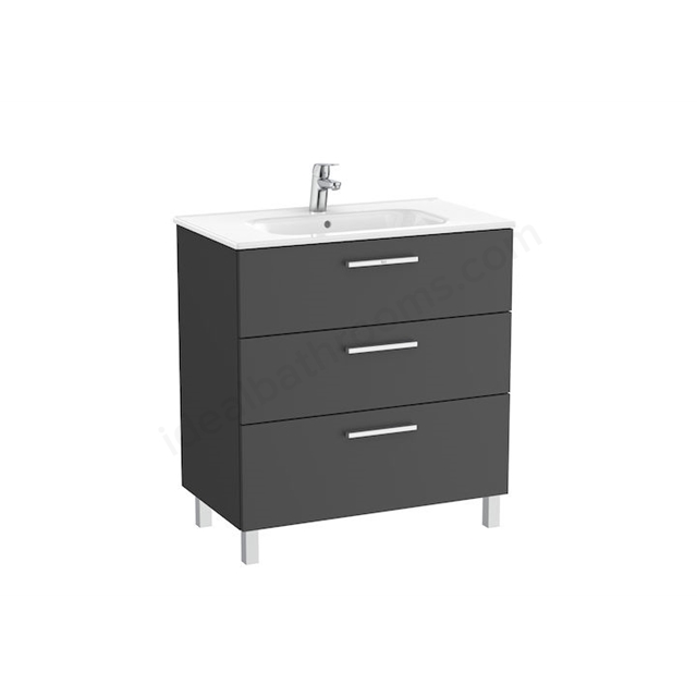 Roca Victoria Unik 3 Drawer; 800mm Wide Washbasin Unit - Anthracite Grey