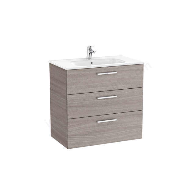 Roca Victoria Unik 3 Drawer; 800mm Wide Washbasin Unit - City Oak