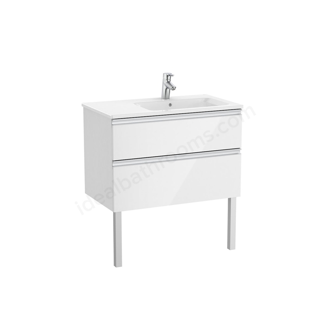 Roca The Gap Unit 2 Drawer; 800mm Wide; Right Handed Vanity Unit - Gloss White