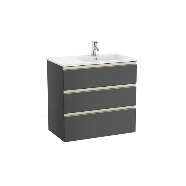 Roca The Gap Unit 3 Drawer; 800mm Wide; Right Handed Vanity Unit - Anthracite Grey