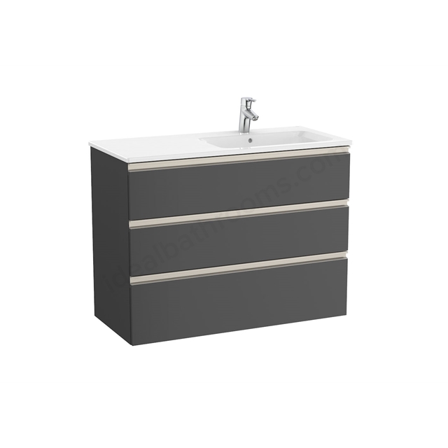 Roca The Gap Unit 3 Drawer; 1000mm Wide; Right Handed Vanity Unit - Anthracite Grey