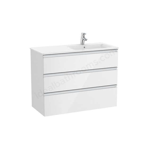 Roca The Gap Unit 3 Drawer; 1000mm Wide; Right Handed Vanity Unit - Gloss White