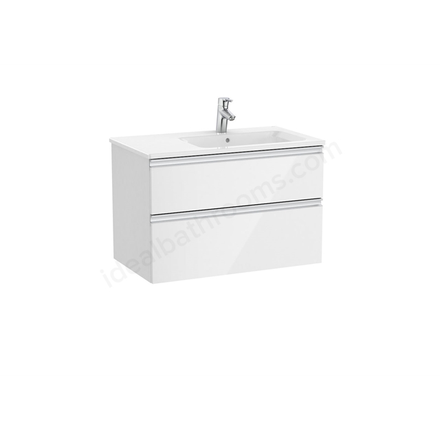 Roca The Gap Unik 2 Drawer; 800mm x 460mm; Right Handed Washbasin Unit & Basin - Gloss White