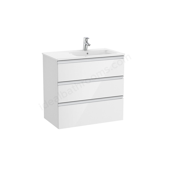 Roca The Gap Unik 3 Drawer; 800mm x 460mm; Right Handed Washbasin Unit & Basin - Gloss White