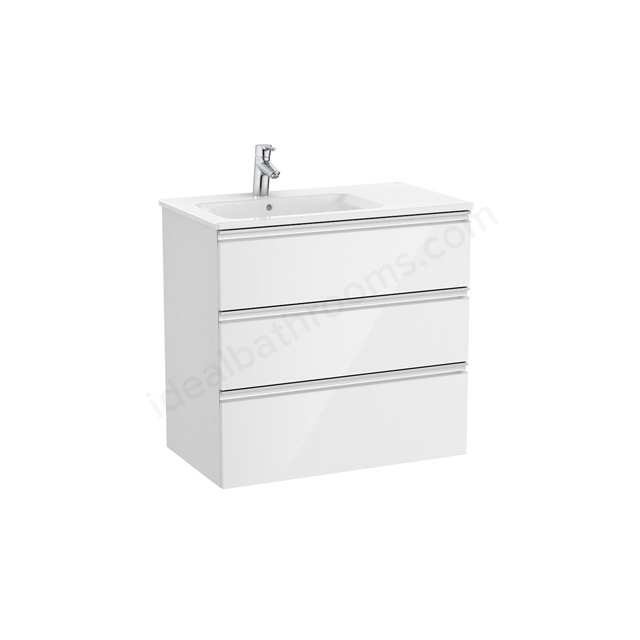 Roca The Gap Unik 3 Drawer; 800mm x 460mm; Left Handed Washbasin Unit & Basin - Gloss White