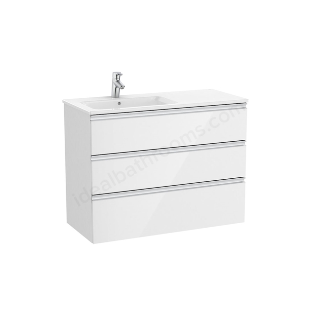 Roca The Gap Unik 3 Drawer; 1000mm x 460mm; Right Handed Washbasin Unit & Basin - Gloss White