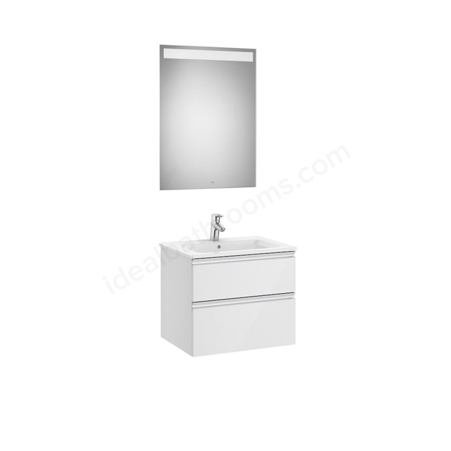 Roca The Gap 2 Drawer; 600mm Wide Washbasin Unit & Mirror - Gloss White