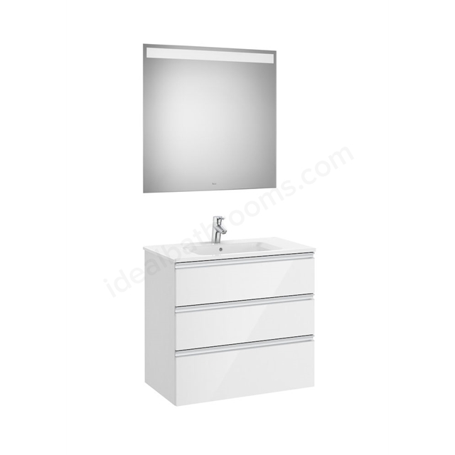 Roca The Gap 3 Drawer; 800mm Wide Washbasin Unit & Mirror - Gloss White