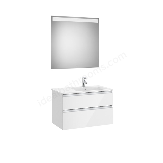 Roca The Gap 2 Drawer; 800mm Wide; Right Handed Washbasin Unit & Mirror - Gloss White