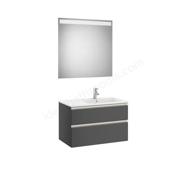 Roca The Gap 2 Drawer; 800mm Wide; Right Handed Washbasin Unit & Mirror - Anthracite Grey