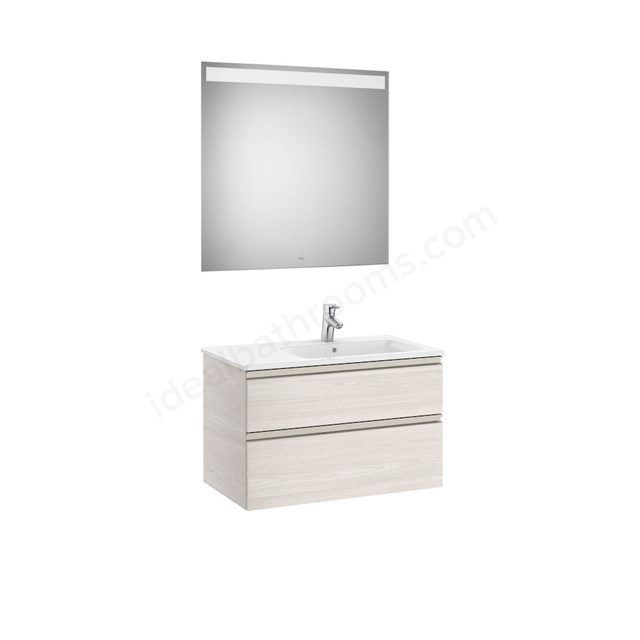 Roca The Gap 2 Drawer; 800mm Wide; Right Handed Washbasin Unit & Mirror - Nordic Ash