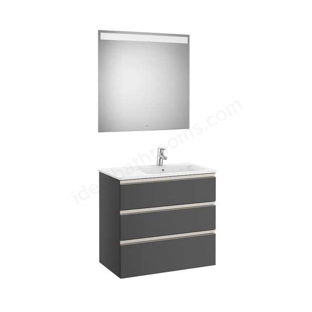 Roca The Gap 3 Drawer; 800mm Wide; Right Handed Washbasin Unit & Mirror - Anthracite Grey