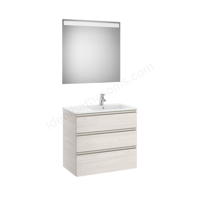 Roca The Gap 3 Drawer; 800mm Wide; Right Handed Washbasin Unit & Mirror - Nordic Ash